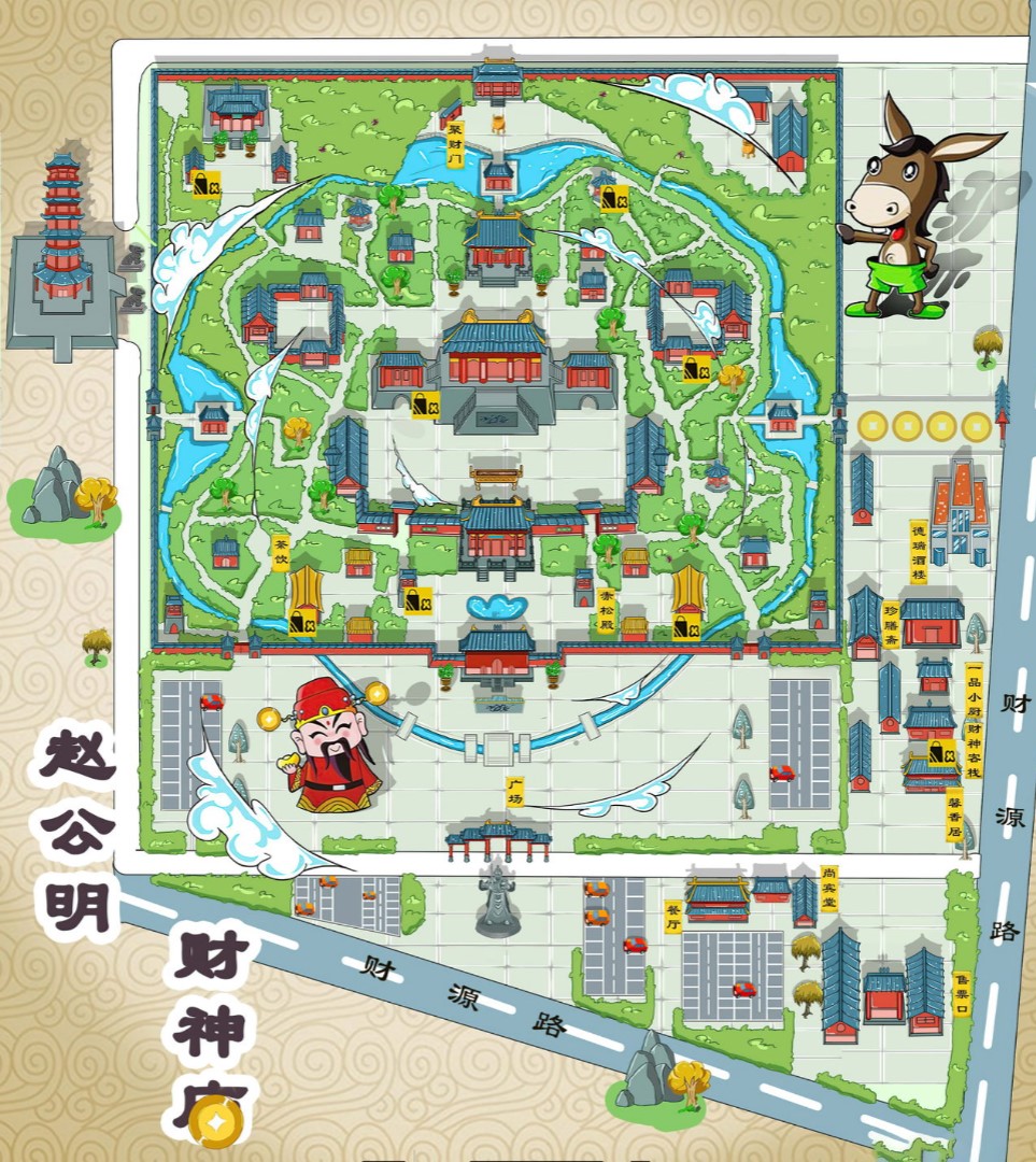 禹王台寺庙类手绘地图